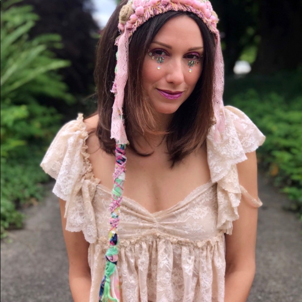 Lace tea dyed top with ruffles